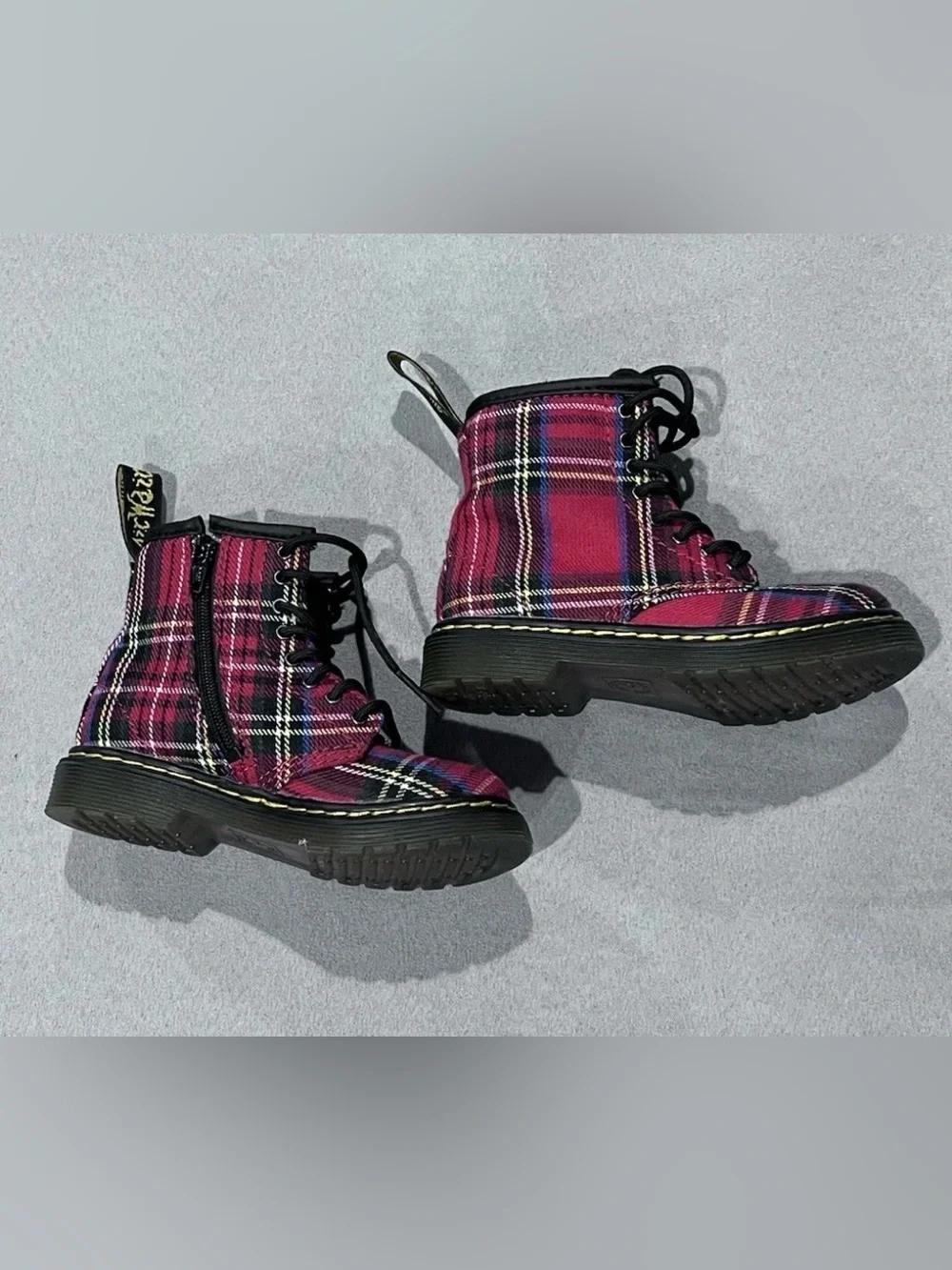 Dr. Martens Doc Kids 1460 Tartan Plaid Boots US 8 Little Kid EU 24 Side Zip